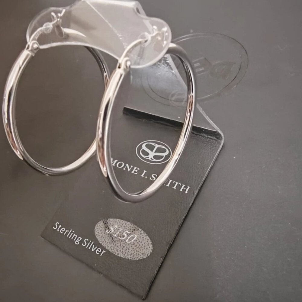 Simone I. Smith Sterling Silver High Polished Hoop Earrings 1.2" Click-Top